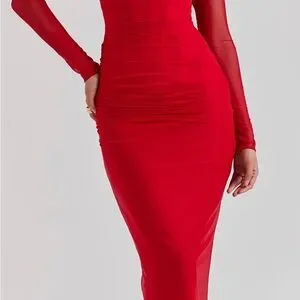 House of CB | Dresses | House Of Cb Red Long Sleeve Maxi Dress | Poshmark
